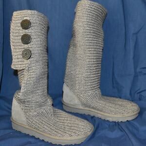 UGG Women's 7 Cardy Classic Beige Crochet Boots Winter Knit Cozy